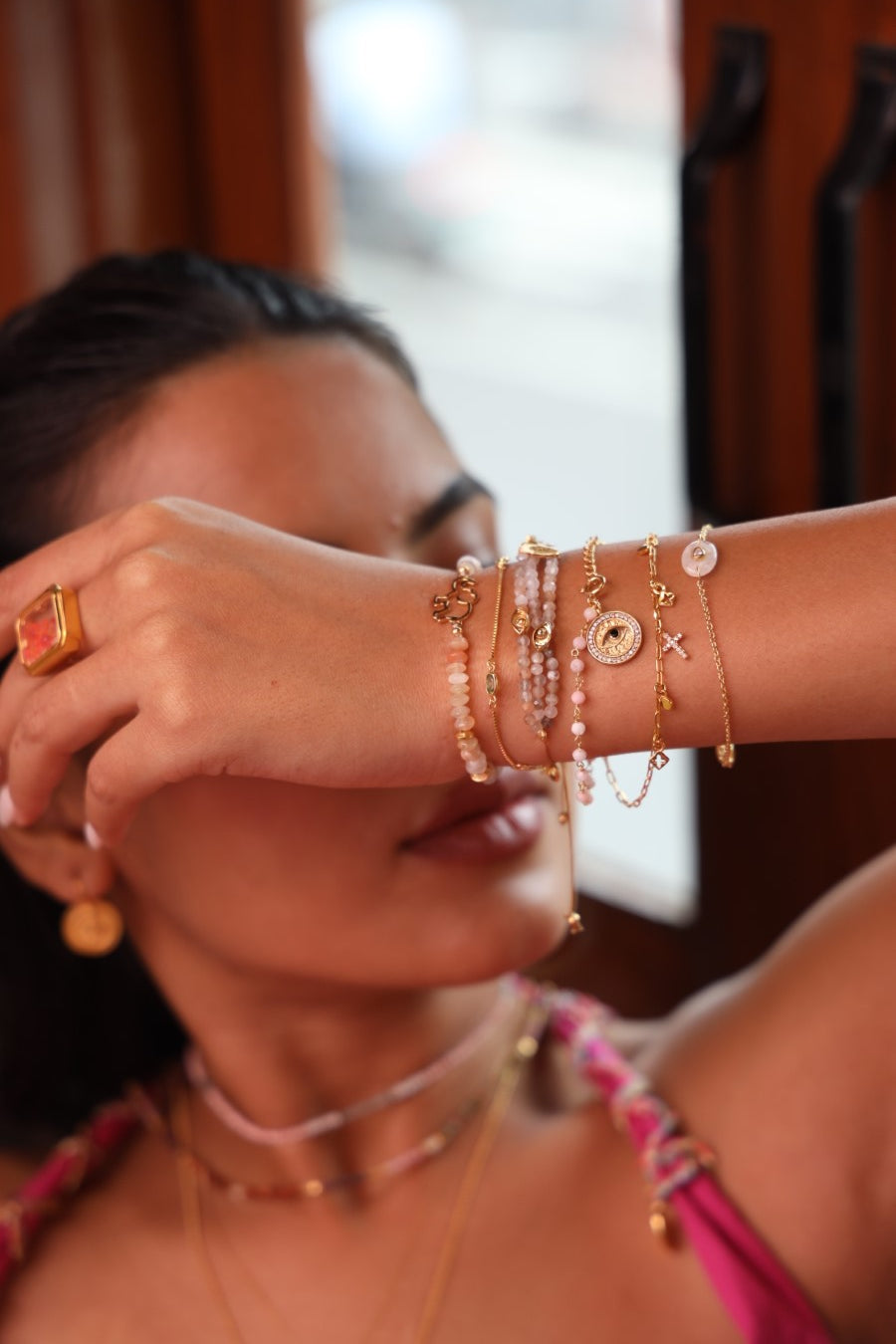 Eternal Evil Eye Pink Opal Bracelet