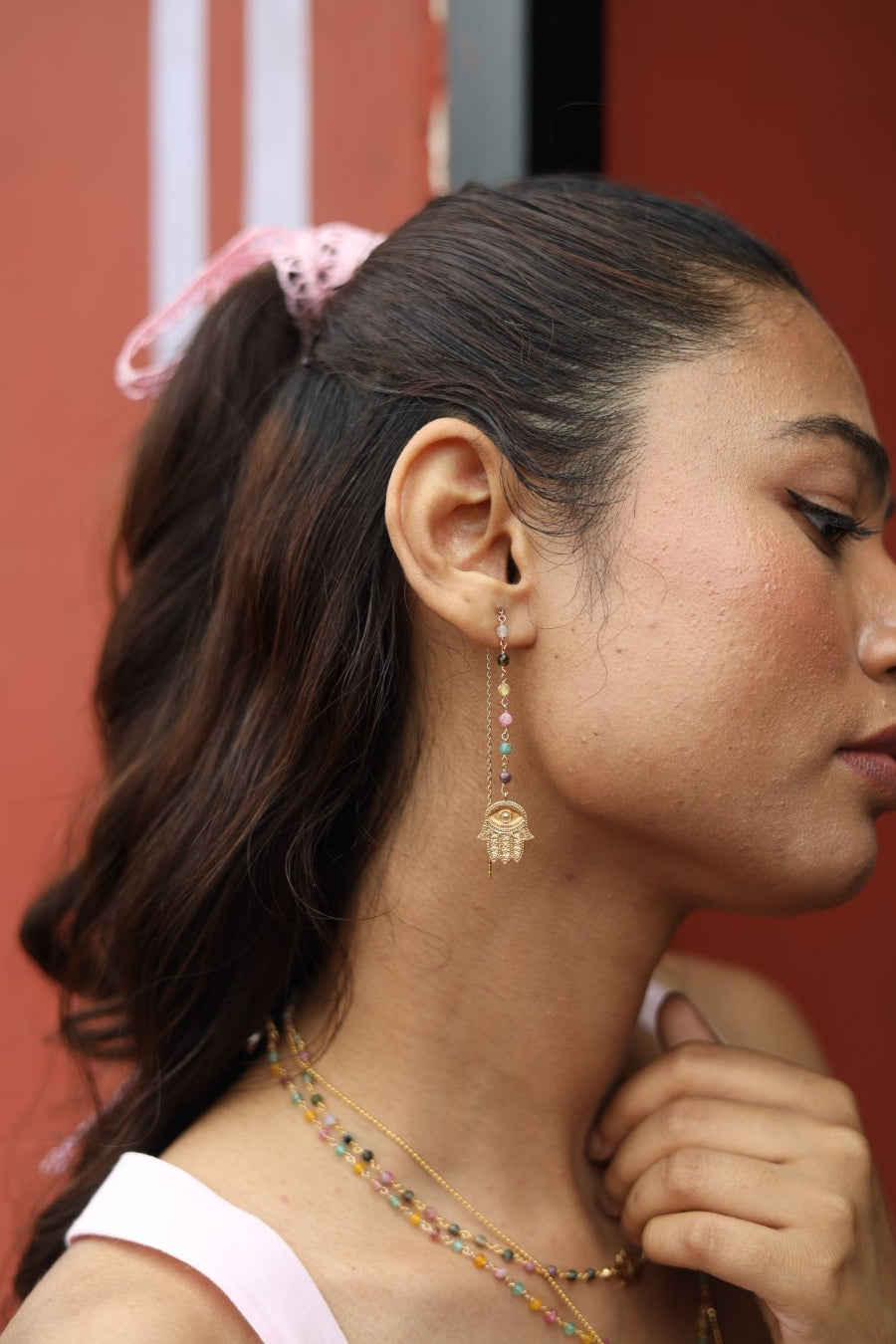 Graceful Hamsa Tourmaline  Earring