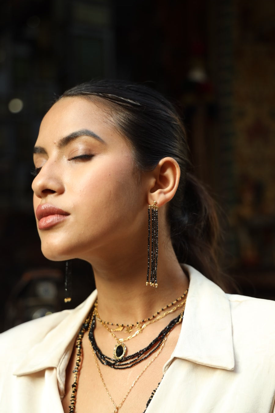 Black Onyx Threader Earrings