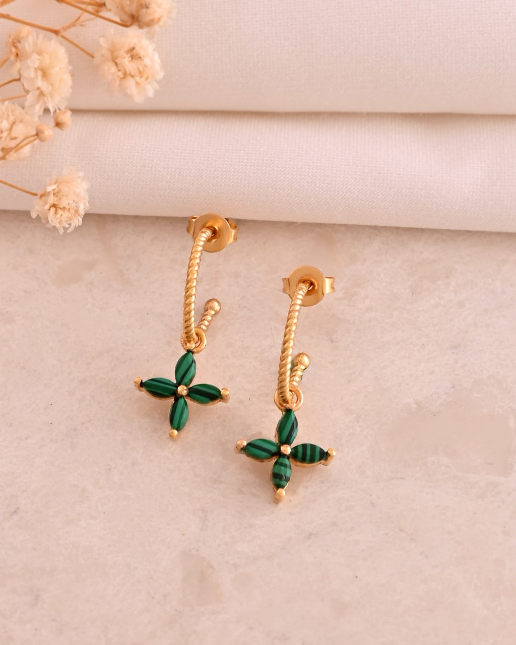Clover Drop Malachite Earring