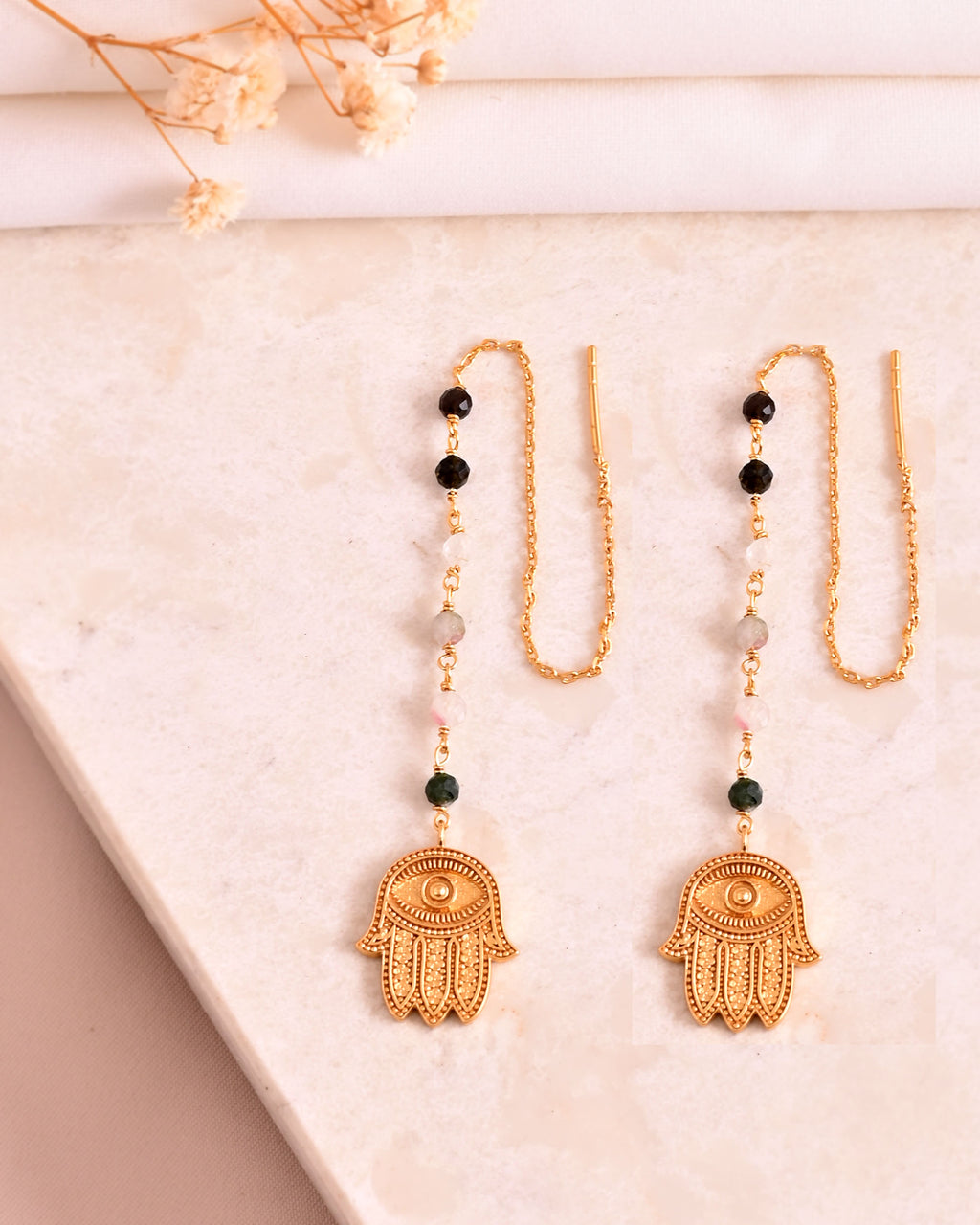 Graceful Hamsa Tourmaline  Earring