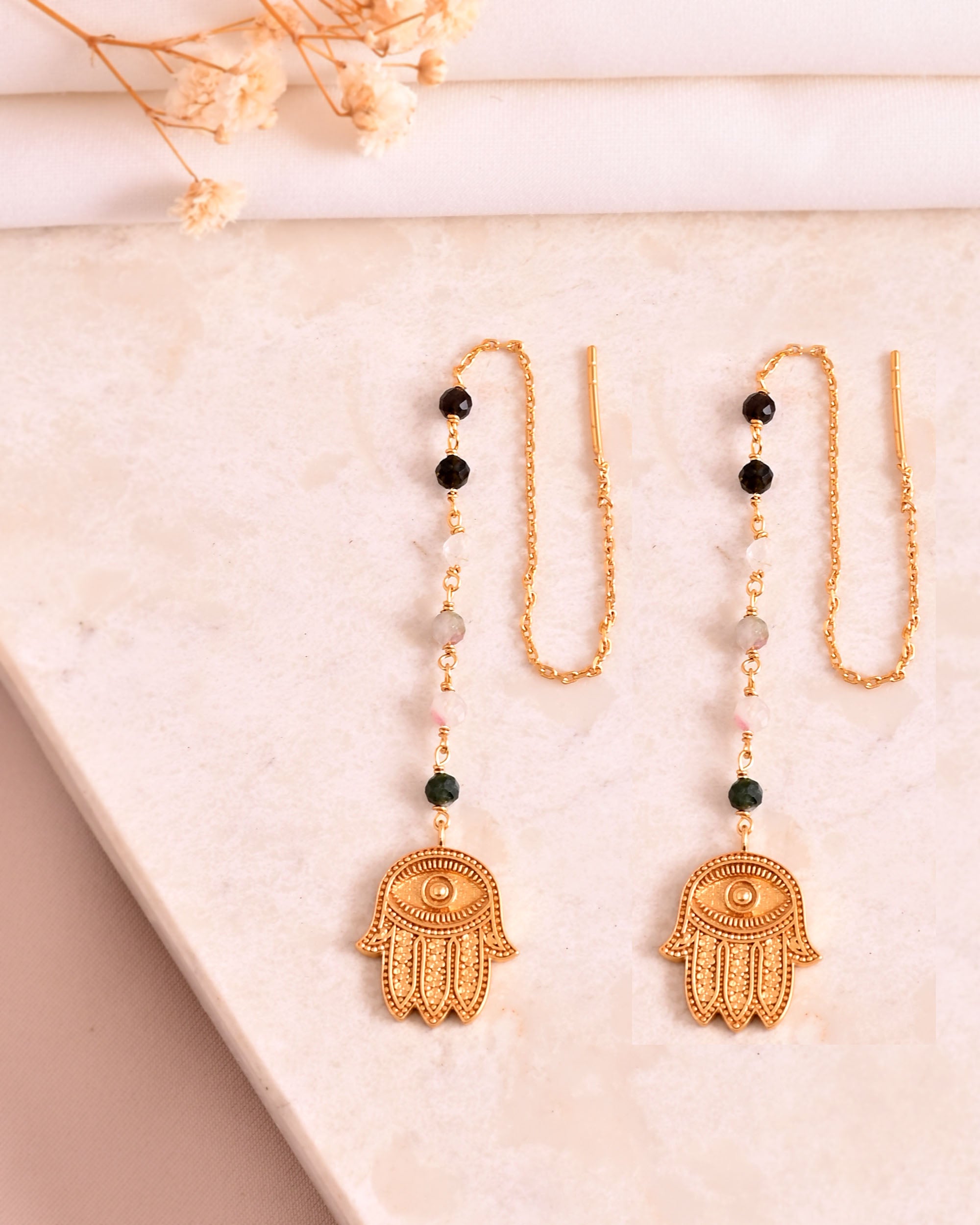 Graceful Hamsa Tourmaline  Earring