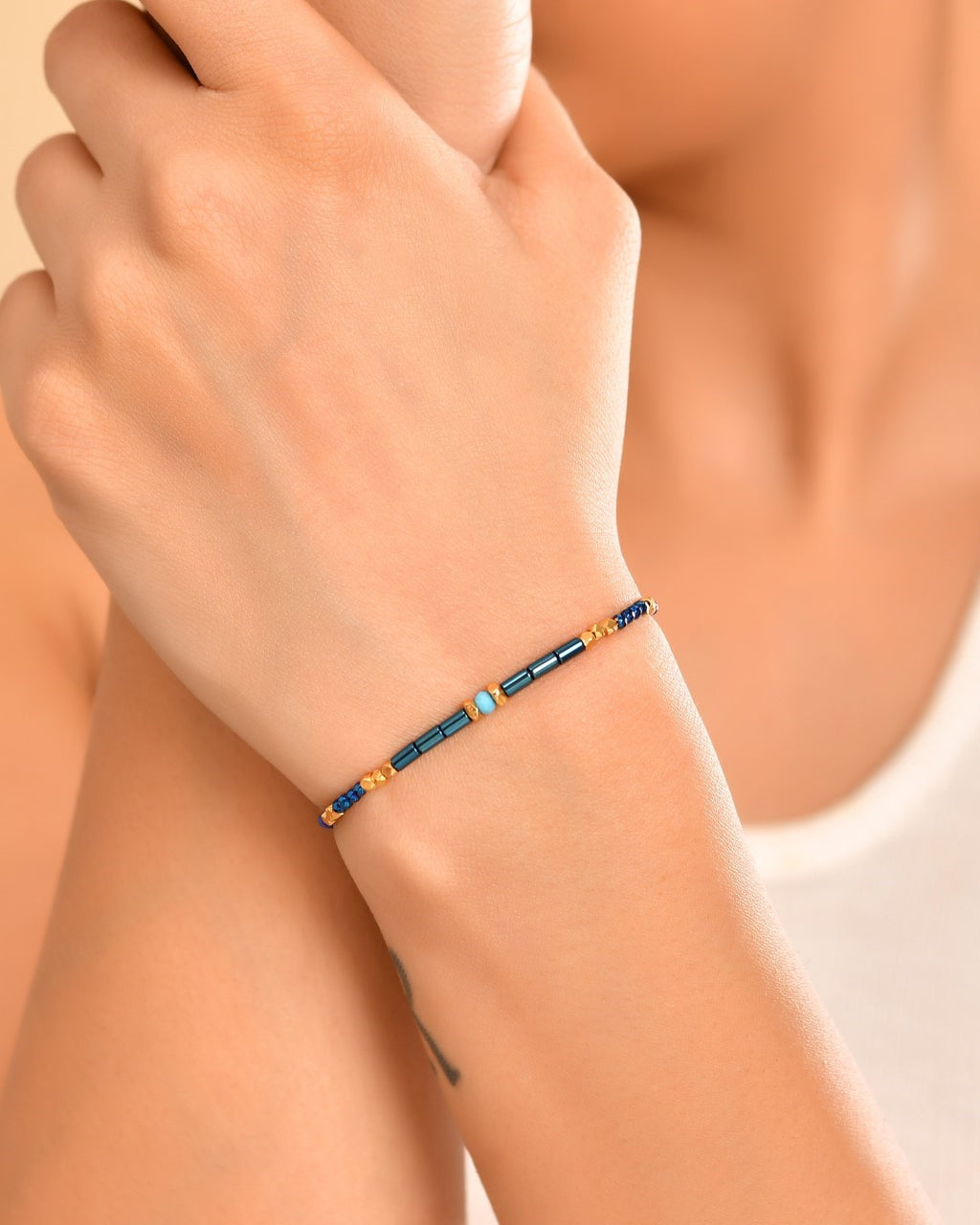 Balance Beads Blue Coated Hematite Multi stone Bracelet