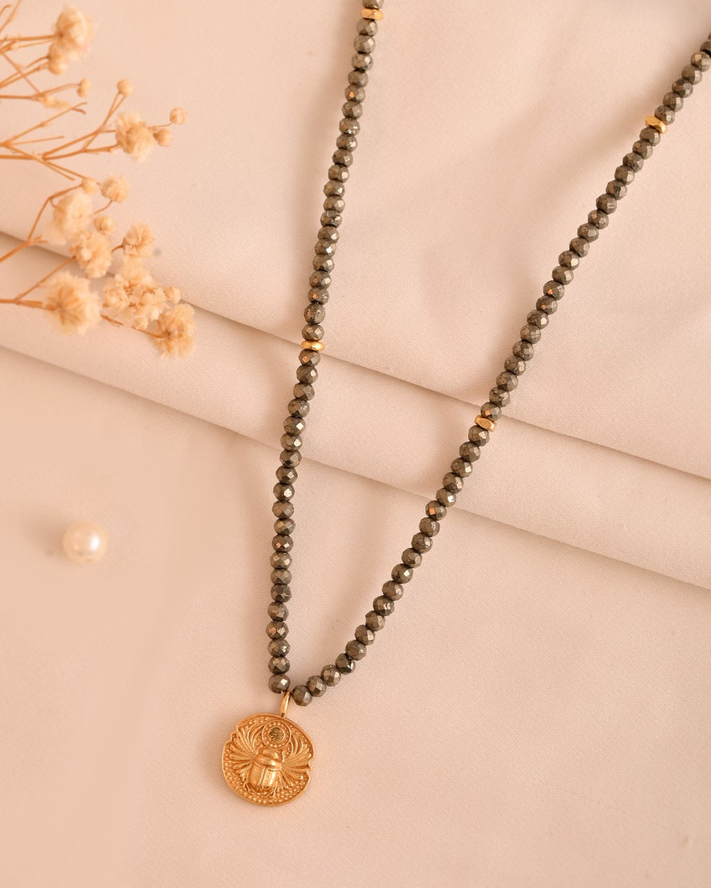 Beetle Natural Pyrite Necklace