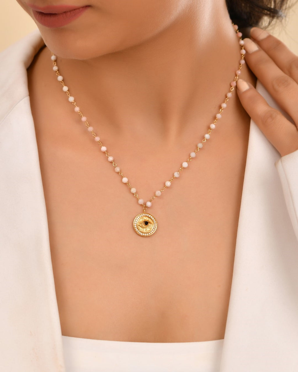 Eternal Evil Eye Pink Opal Necklace