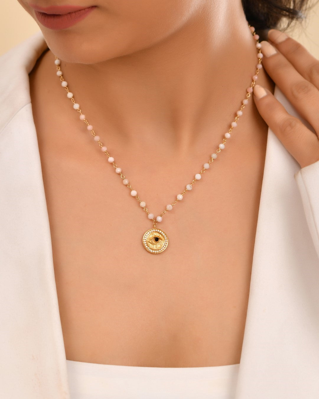 Eternal Evil Eye Pink Opal Necklace