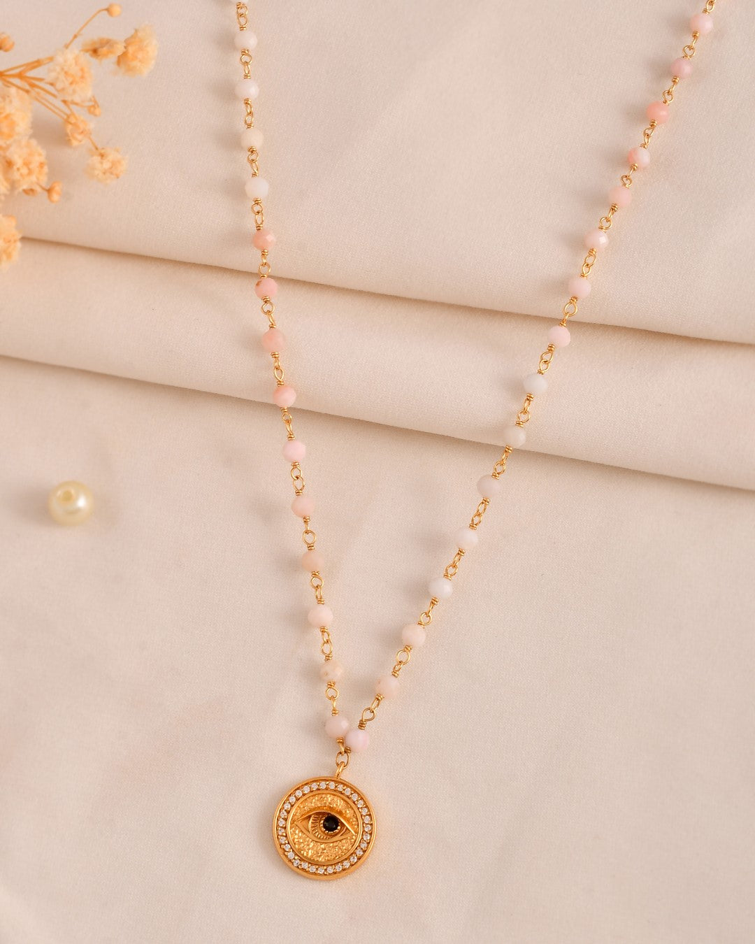 Eternal Evil Eye Pink Opal Necklace