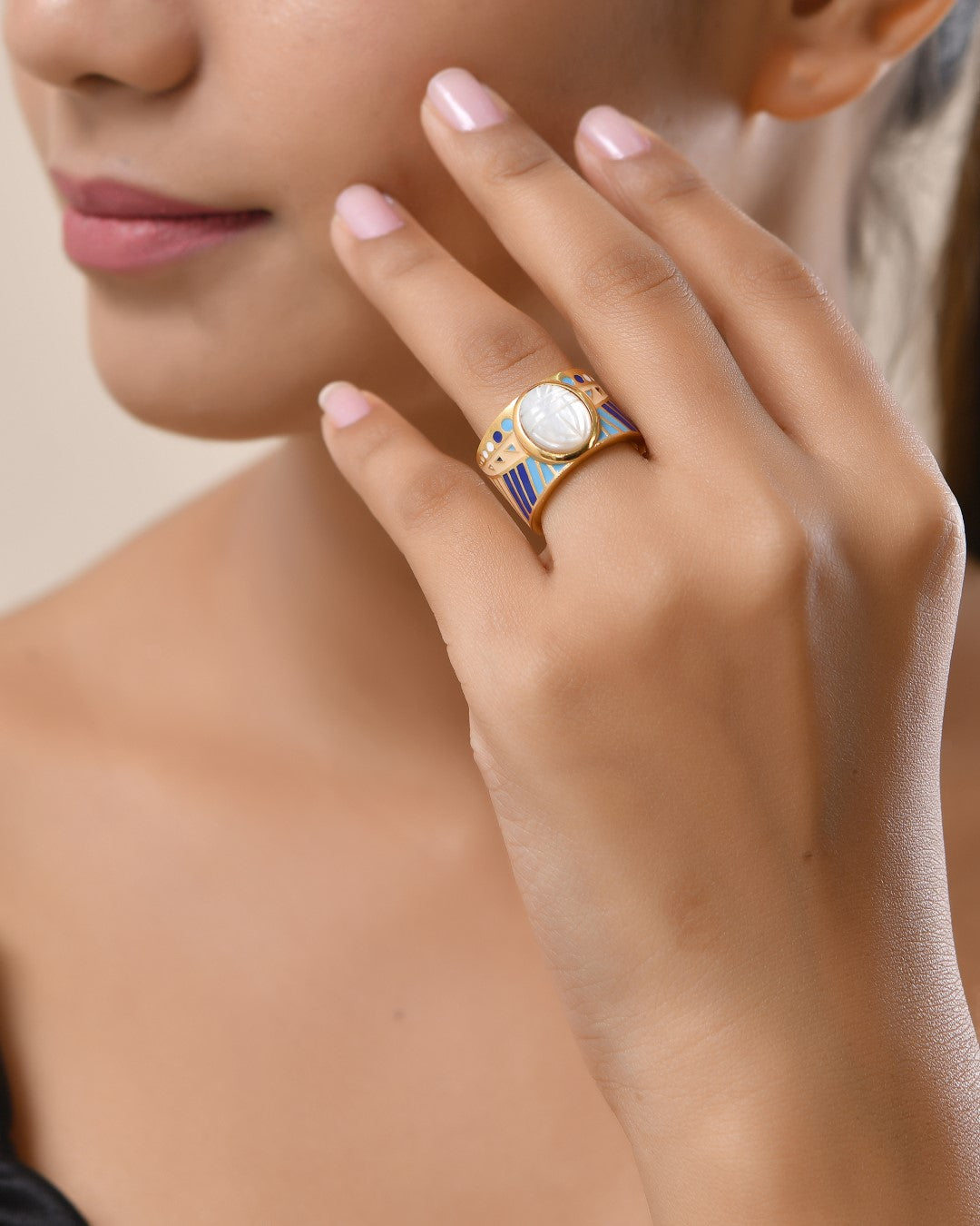 Mother Of Pearl Scarab Ring