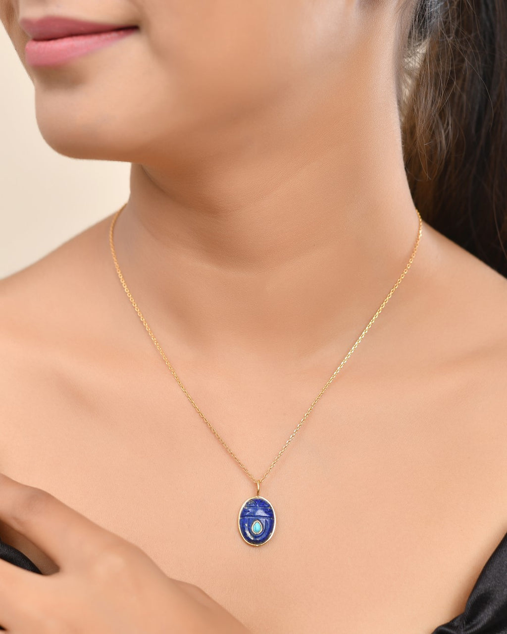 Scarab Lapis Drop Necklace
