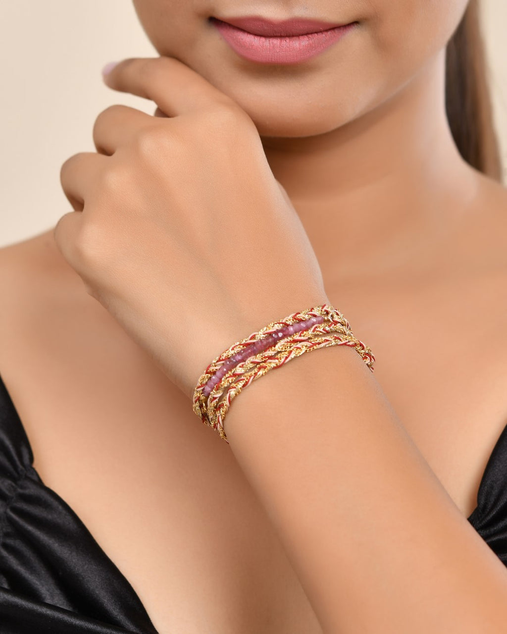 sacred spiral Opal Gradient Color & Pink Tourmaline Bracelet