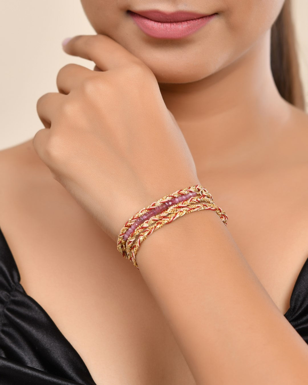 sacred spiral Opal Gradient Color & Pink Tourmaline Bracelet