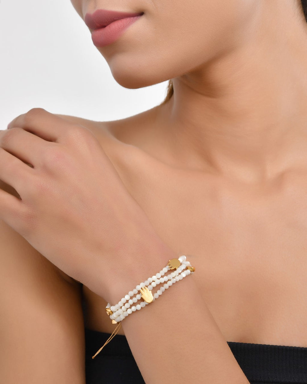 Protector Evil Eye Hamsa Mother Of Pearl  Bracelet