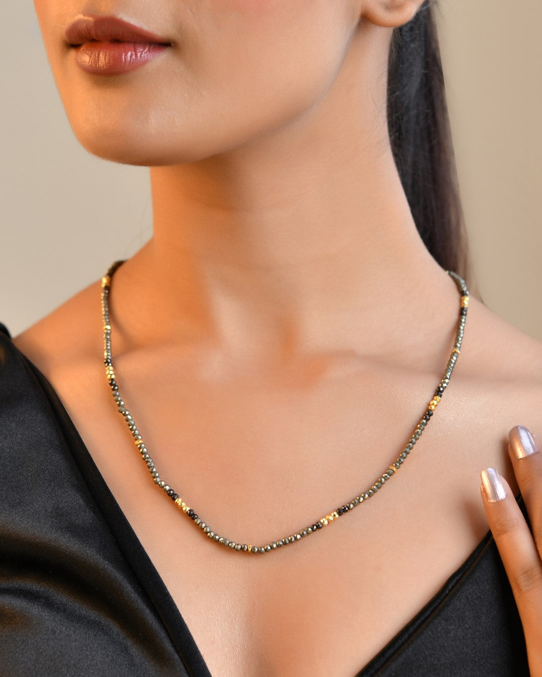 Natural Pyrite Mystic Beads Necklace