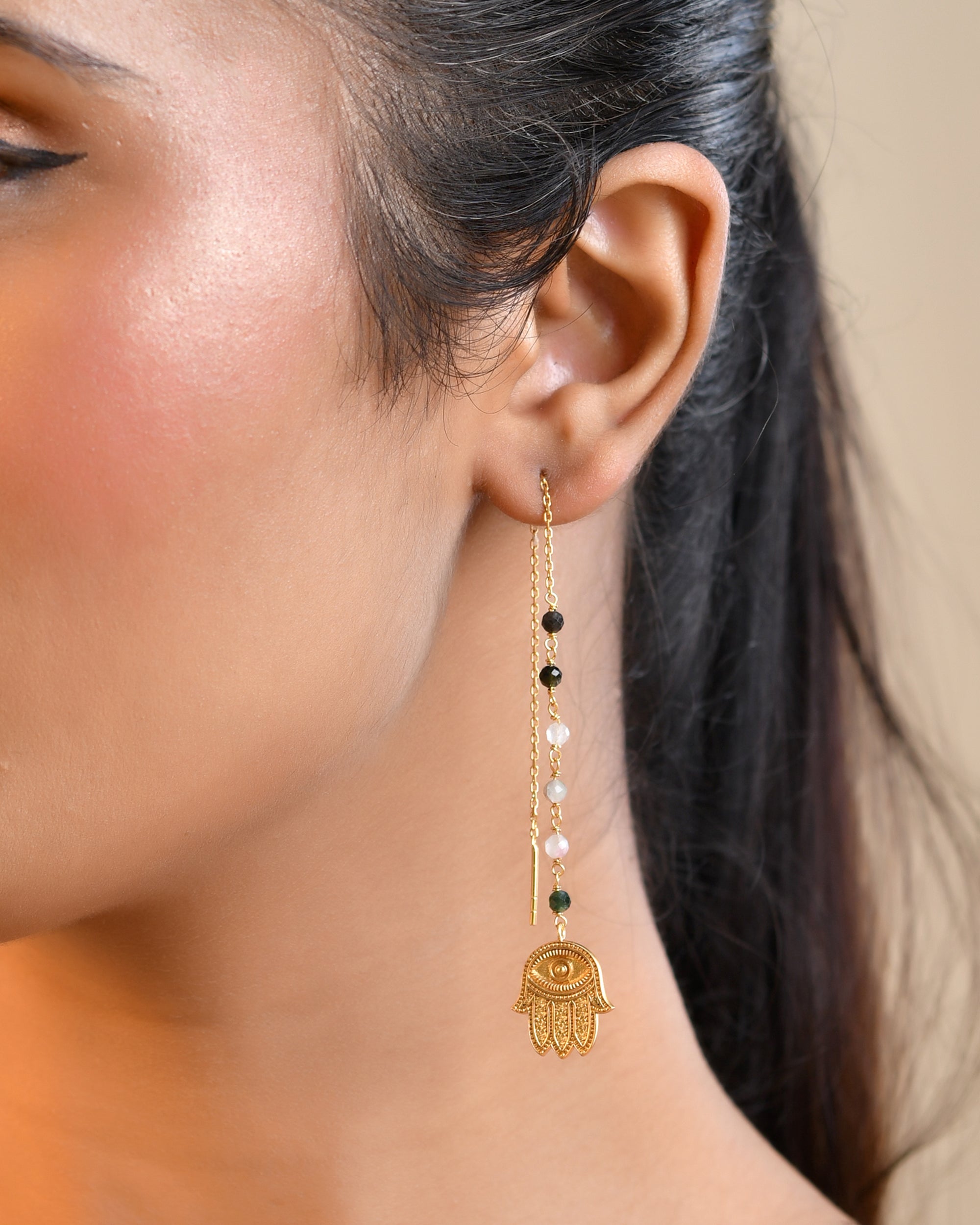 Graceful Hamsa Tourmaline  Earring
