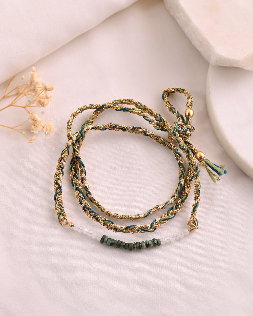 Sacred Spiral Shaded Emerald & Moonstone Bracelet