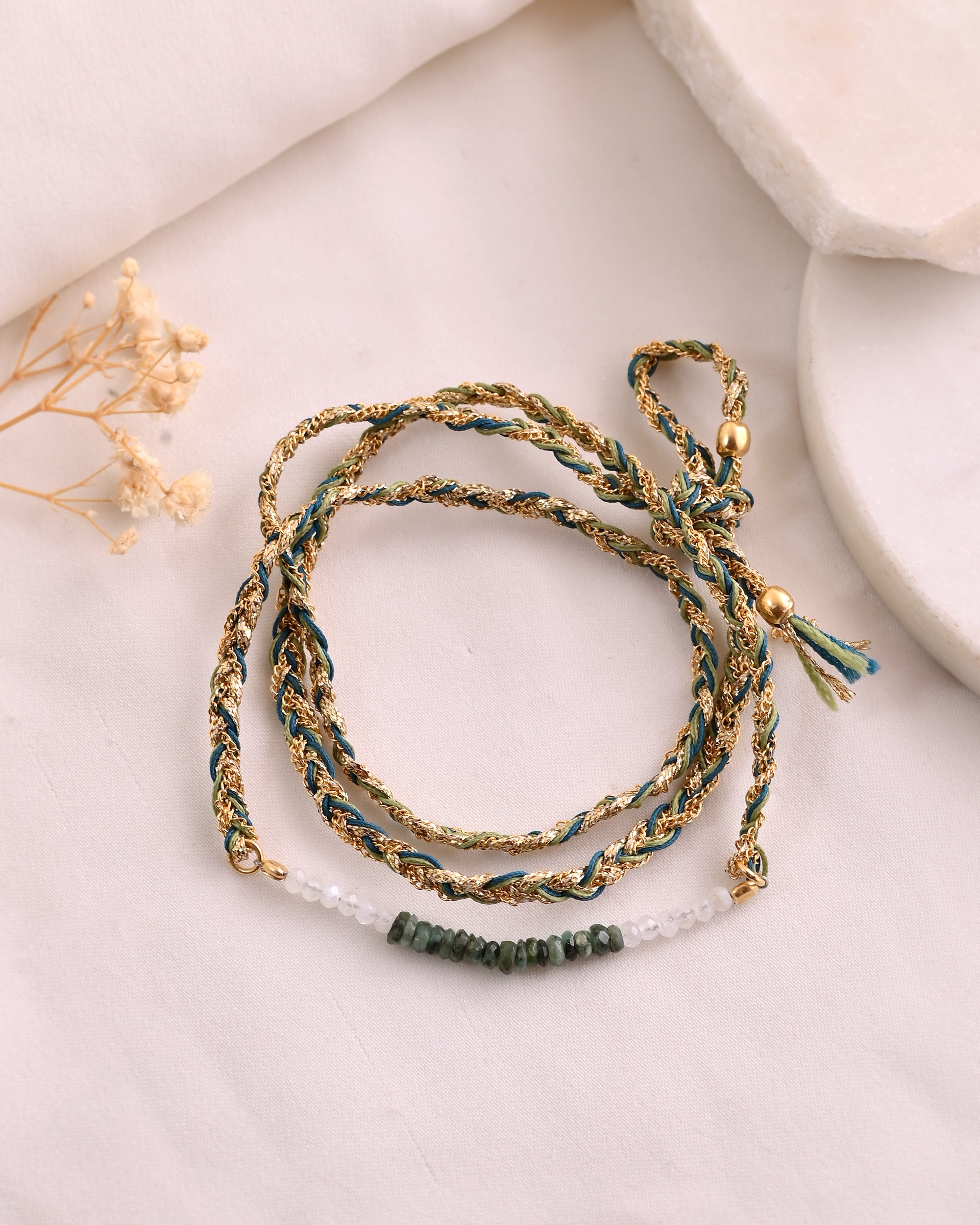 Sacred Spiral Shaded Emerald & Moonstone Bracelet