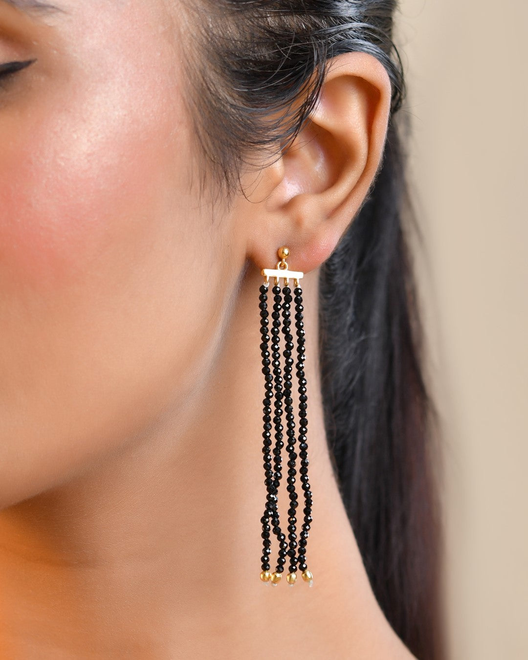 Black Onyx Threader Earrings
