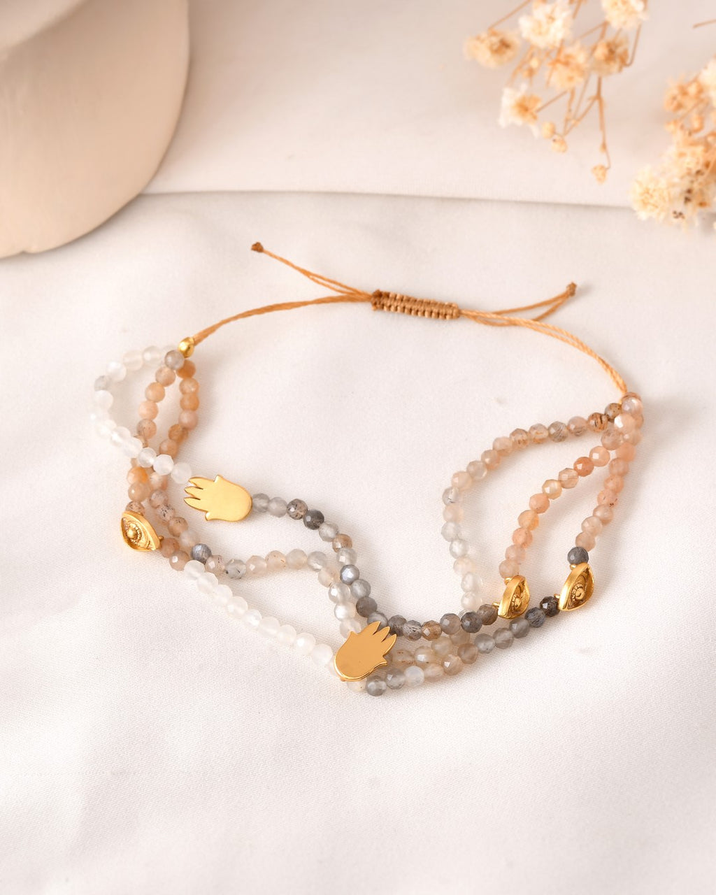 Protector Evil Eye Hamsa Moonstone  Bracelet