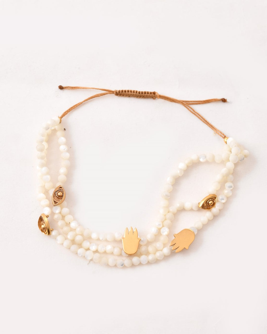 Protector Evil Eye Hamsa Mother Of Pearl  Bracelet