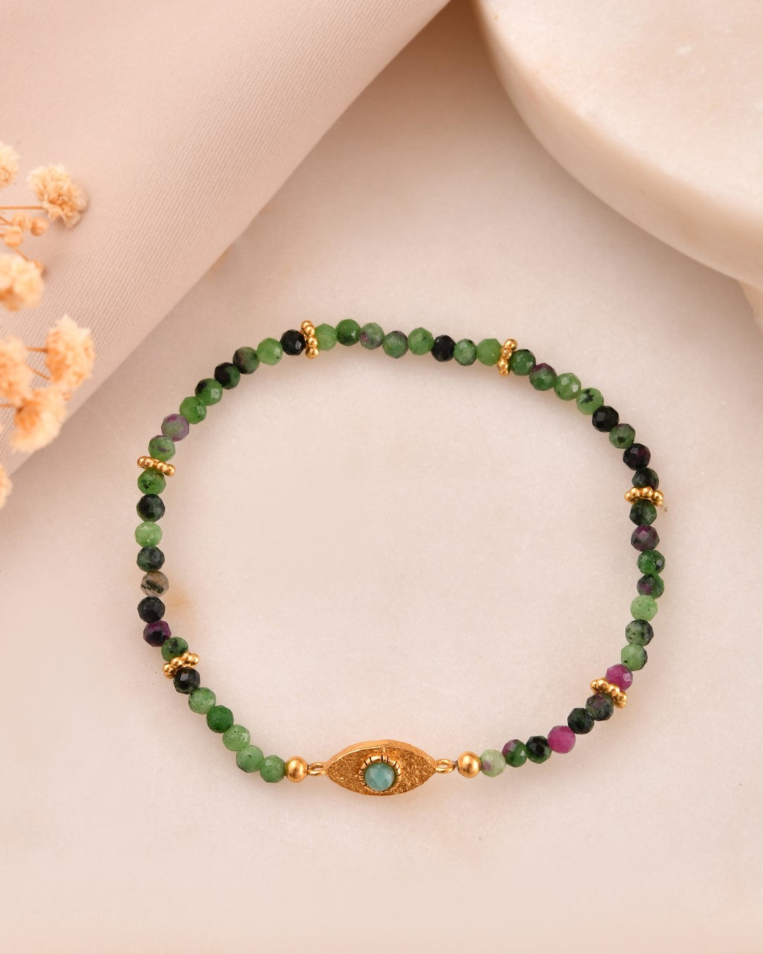 Ruby Zoisite Evil Eye Bracelet