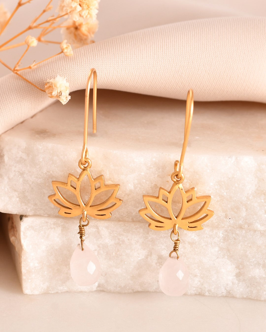 Sacred Lotus Rose Quartz Earring